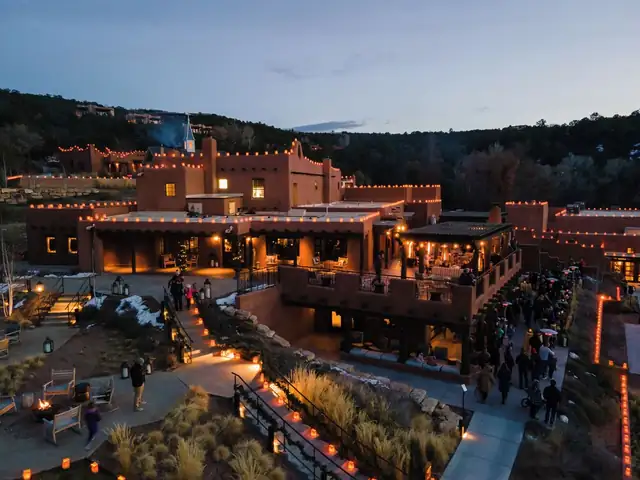 Bishop's Lodge in Santa Fe, multilevel building with outdoor tables