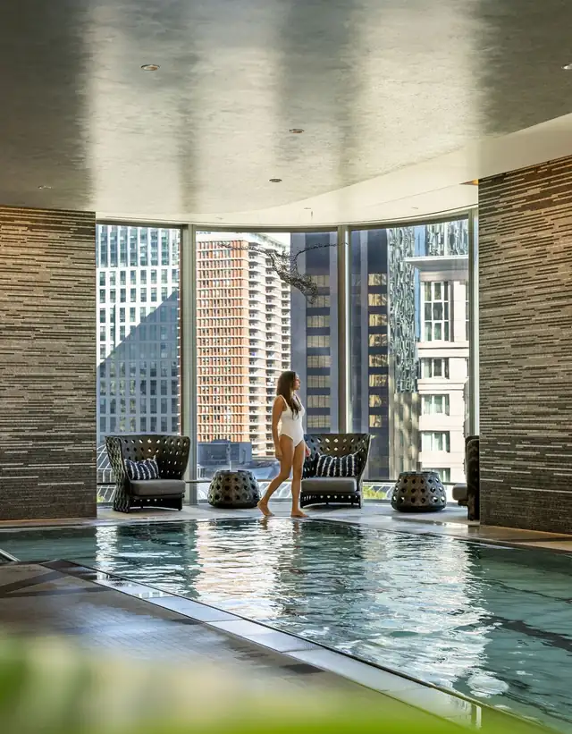 Four Seasons One Dalton in Boston, modern indoor pool at the hotel