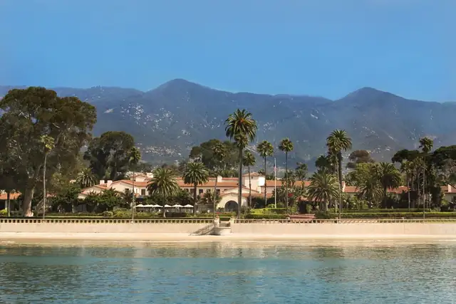 Four Seasons Biltmore in Santa Barbara, oceanfront hotel with mountains and palm trees