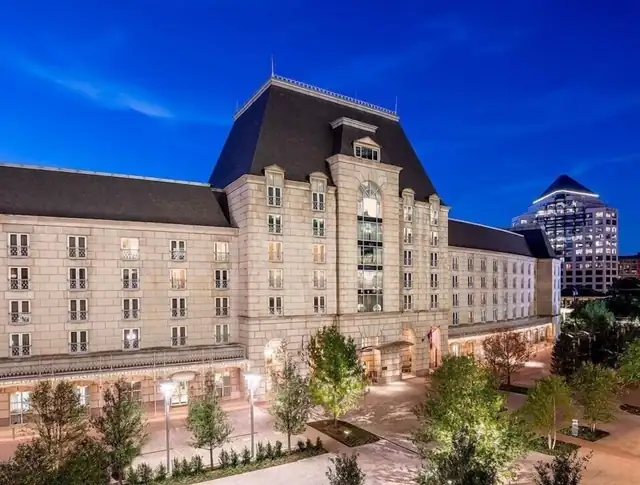 Hotel Crescent Court in Dallas, historic building with a symmetrical facade and central entrance