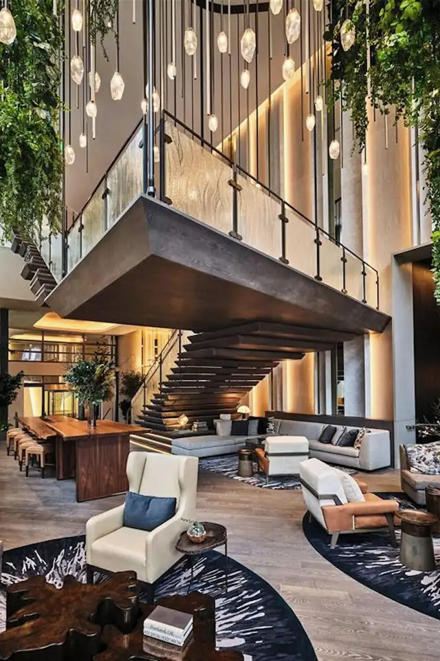 The Ritz-Carlton, Portland in Portland, spacious lobby with a central staircase and seating areas