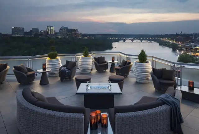 The Watergate Hotel in Washington, rooftop terrace with outdoor tables