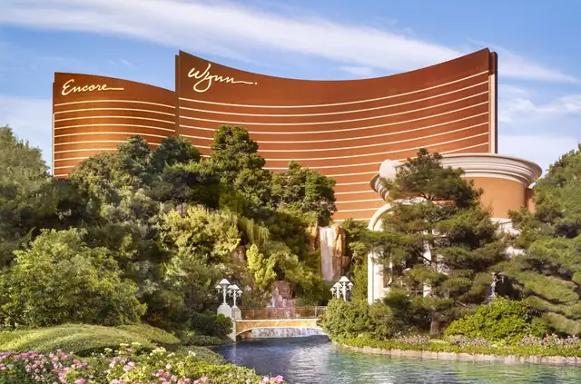 Wynn Las Vegas, curved-facade hotel with a waterfall